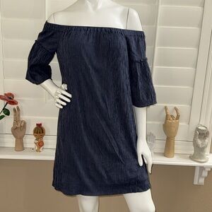 Madewell Off the Shoulder Bell Sleeve Dress Deep Navy Blue